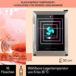 Vinamour 16 Uno Weinkühlschrank 16Fl./42l 5-18°C 41dB Glas 12 Vinamour 16 Uno Weinkühlschrank 16Fl./42l 5-18°C 41dB Glas -Klarstein 10039897 de 0003 usp