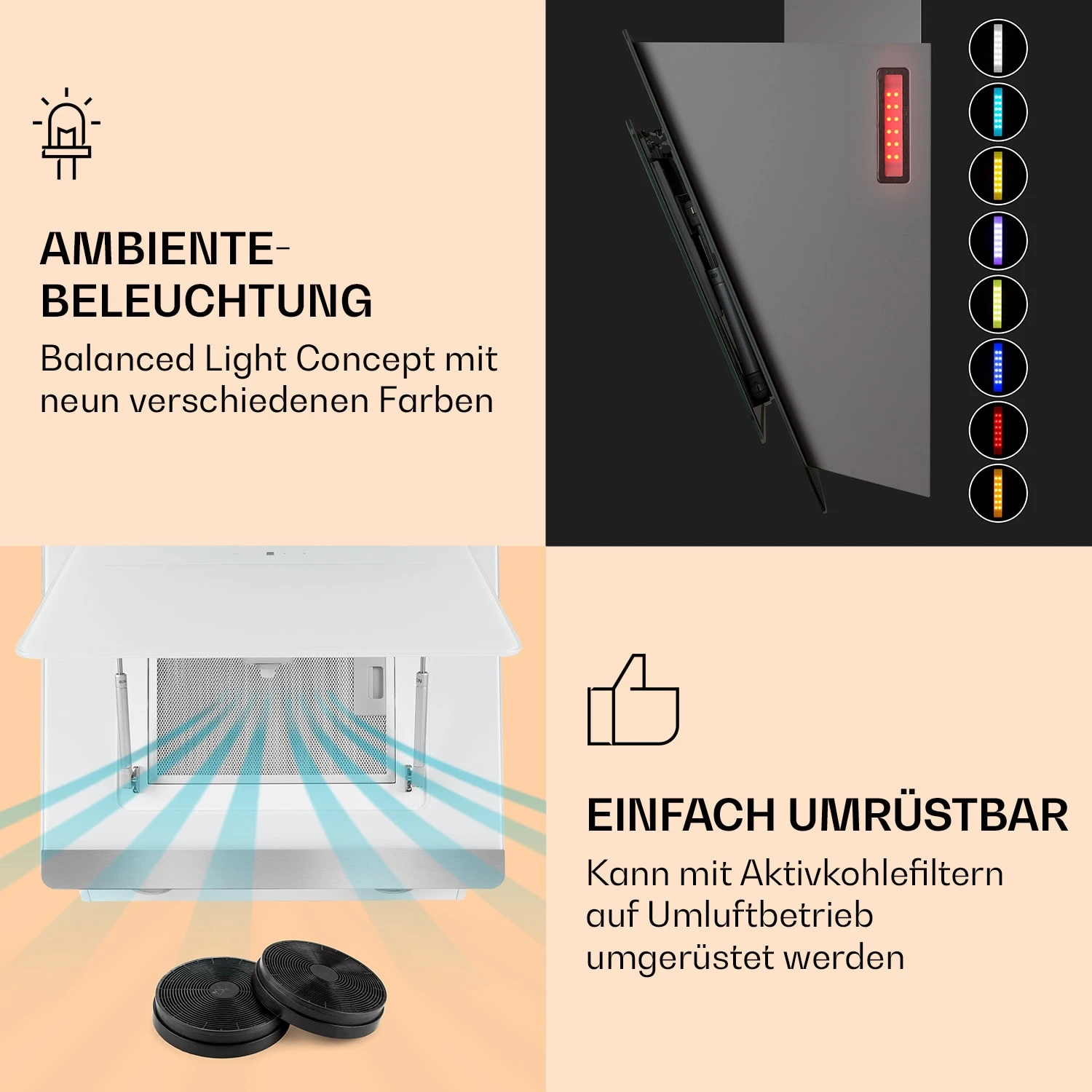 >Aurora Eco 60 Dunstabzugshaube 550 M³/h 60cm Kopffrei Ambientelicht EEC A+ 6 >Aurora Eco 60 Dunstabzugshaube 550 M³/h 60cm Kopffrei Ambientelicht EEC A+ – Bild 4