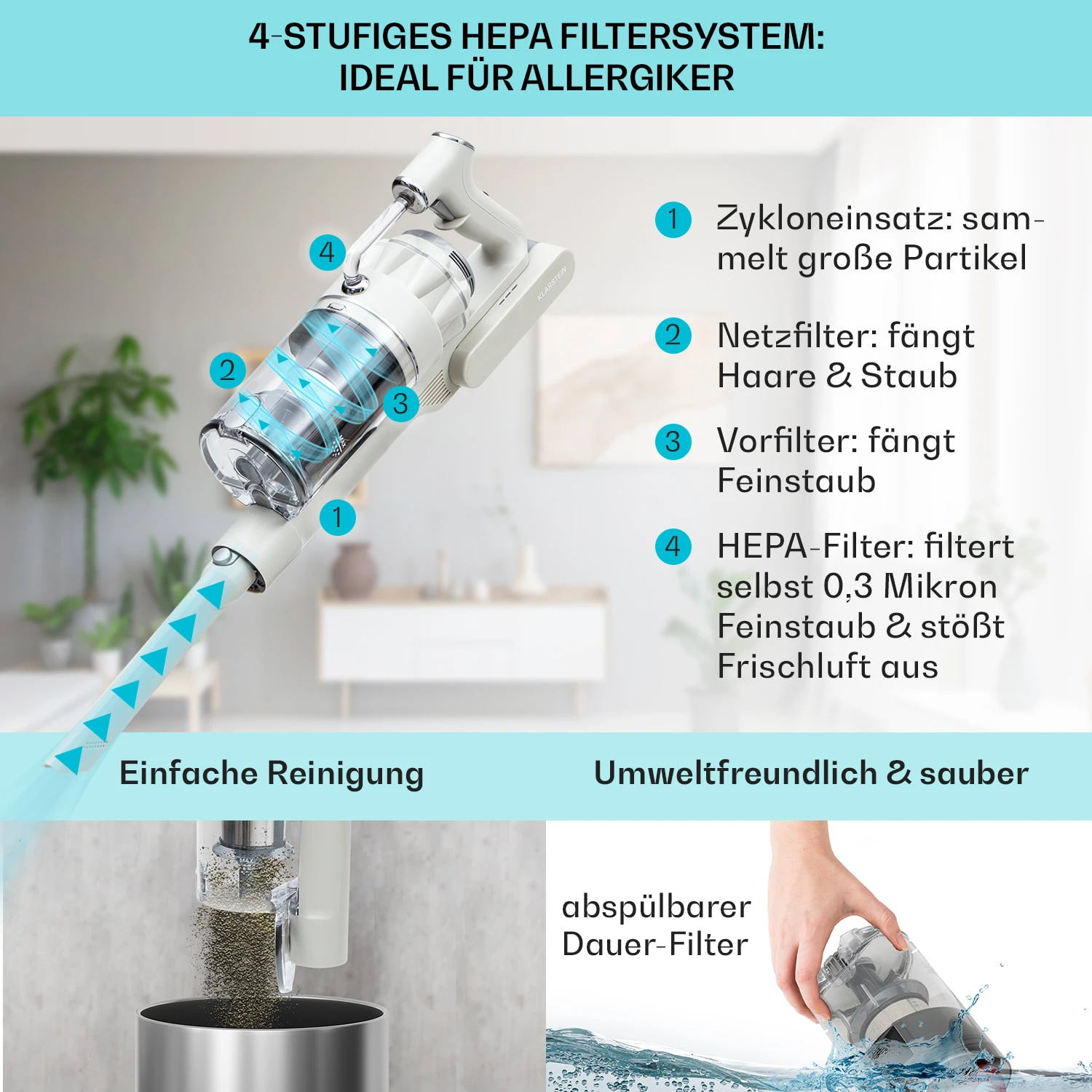 LARMA Staubsauger Kabellos Beutellos Akku 45 Min Laufzeit Max. LED 5 LARMA Staubsauger Kabellos Beutellos Akku 45 Min Laufzeit Max. LED – Bild 3