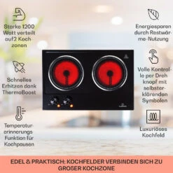 Ramsey Doppel-Kochfeld 2400W 11 Leistungsstufen Glaskeramik -Klarstein 10040071 de 0002 usp