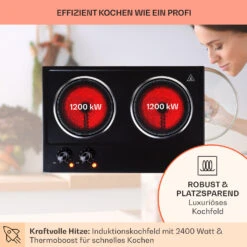 Ramsey Doppel-Kochfeld 2400W 11 Leistungsstufen Glaskeramik -Klarstein 10040071 de 0003 usp