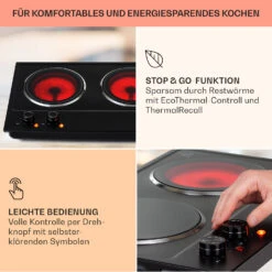 Ramsey Doppel-Kochfeld 2400W 11 Leistungsstufen Glaskeramik -Klarstein 10040071 de 0004 usp