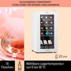 Shiraz 15 Slim Uno Weinkühlschrank 44l Touch-Bedienfeld 5-18°C 12 Shiraz 15 Slim Uno Weinkühlschrank 44l Touch-Bedienfeld 5-18°C -Klarstein 10040214 de 0003 usp