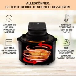 Vendure Heißluftfritteuse Mit Dampffunktion 1250W 5 Liter 6 Programme 11 Vendure Heißluftfritteuse Mit Dampffunktion 1250W 5 Liter 6 Programme -Klarstein 10040278 de 0003 usp