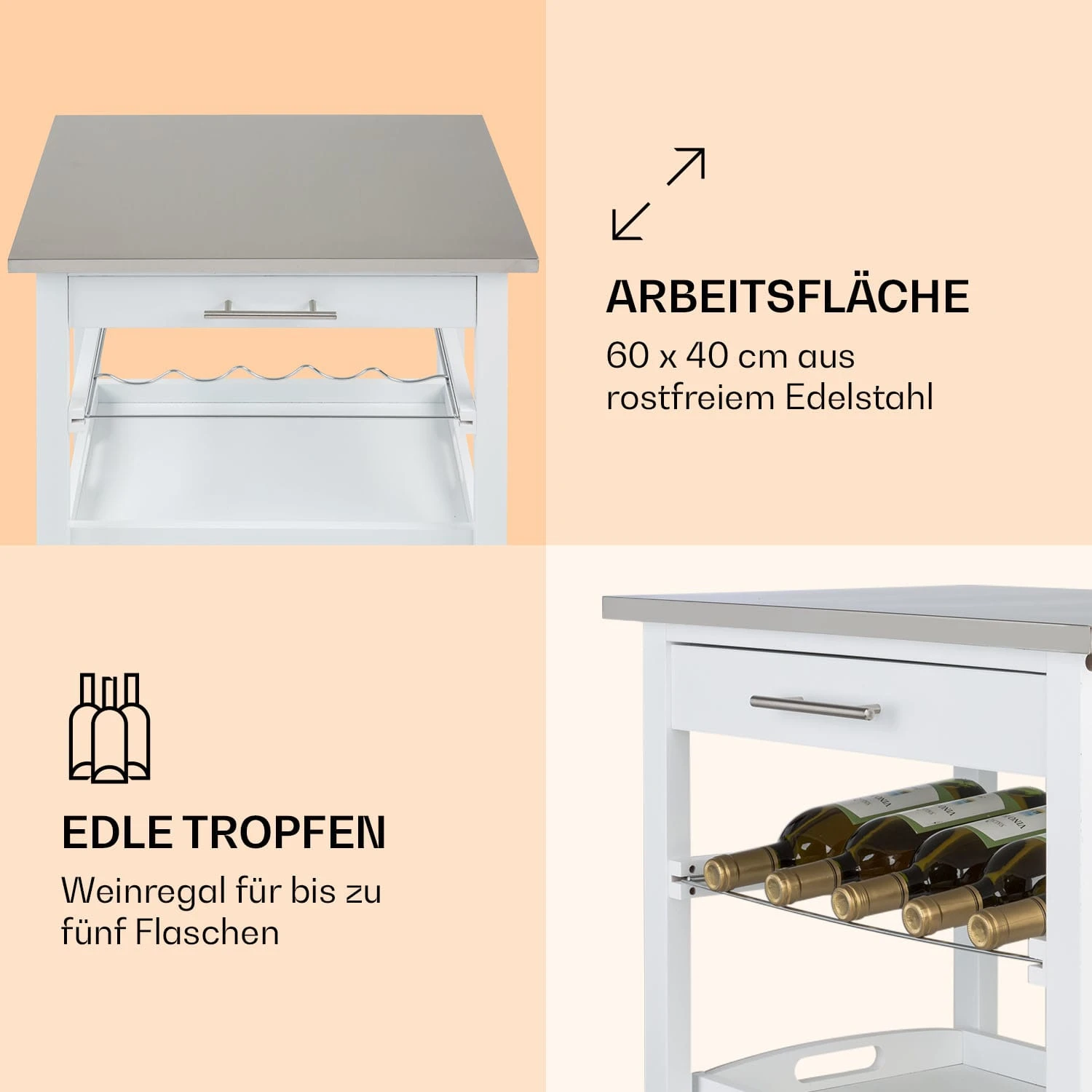 Vermont Servierwagen Küchenwagen 5 Etagen Holz Edelstahl Mobil 5 Vermont Servierwagen Küchenwagen 5 Etagen Holz Edelstahl Mobil – Bild 3