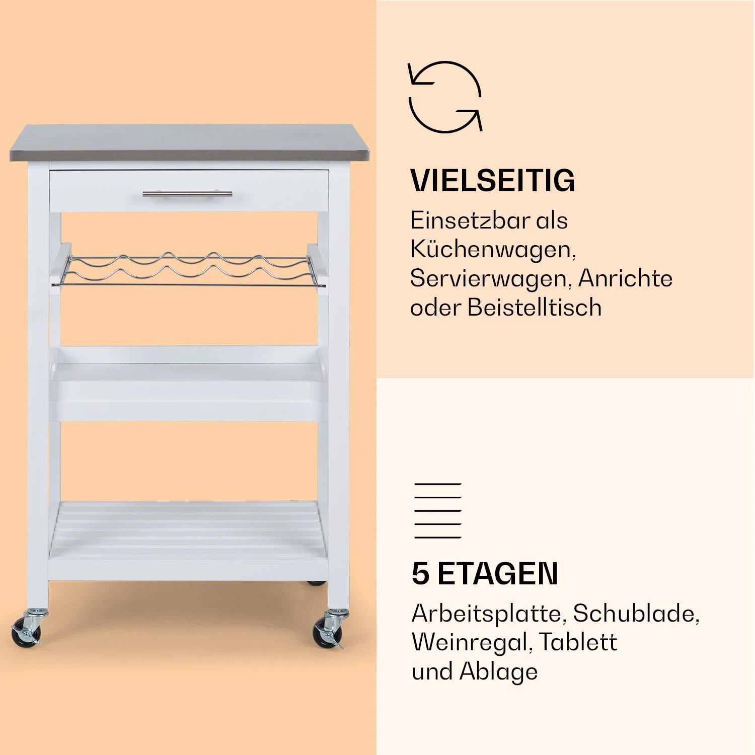 Vermont Servierwagen Küchenwagen 5 Etagen Holz Edelstahl Mobil 6 Vermont Servierwagen Küchenwagen 5 Etagen Holz Edelstahl Mobil – Bild 4