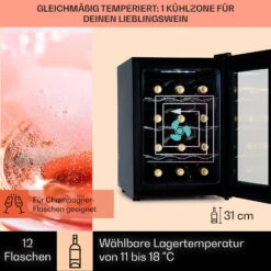 Barolo 12 Uno Weinkühlschrank 37 Ltr 12 Flaschen 11-18°C SingleZone -Klarstein 10041205 de 0003 usp