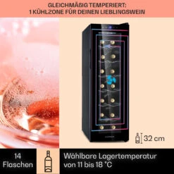 Barolo 14 Slim Uno Weinkühlschrank 46 Ltr 14 Flaschen 11-18°C SingleZone 13 Barolo 14 Slim Uno Weinkühlschrank 46 Ltr 14 Flaschen 11-18°C SingleZone -Klarstein 10041206 de 0003 usp