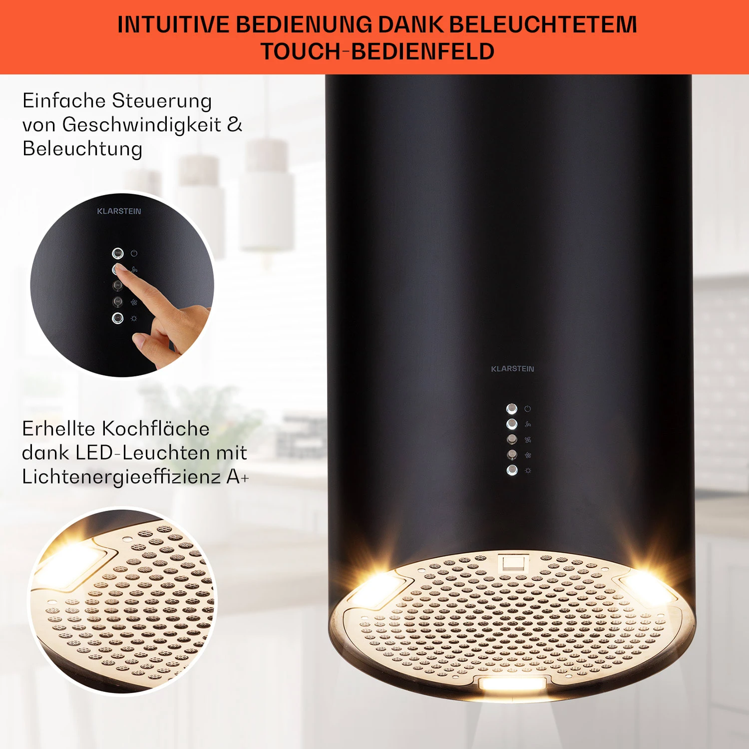 Bolea Inselabzugshaube Ø38cm Ab-/Umluft 600m³/h LED Inkl. Aktivkohlefilter 6 Bolea Inselabzugshaube Ø38cm Ab-/Umluft 600m³/h LED Inkl. Aktivkohlefilter – Bild 4