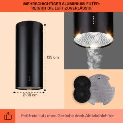 Bolea Inselabzugshaube Ø38cm Ab-/Umluft 600m³/h LED Inkl. Aktivkohlefilter 14 Bolea Inselabzugshaube Ø38cm Ab-/Umluft 600m³/h LED Inkl. Aktivkohlefilter -Klarstein 10041223 de 0005 usp
