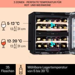 Rhône 25 Duo Weinkühlschrank Kompression 2 Zonen 75 Ltr / 25 Flaschen 12 Rhône 25 Duo Weinkühlschrank Kompression 2 Zonen 75 Ltr / 25 Flaschen -Klarstein 10041239 de 0003 usp