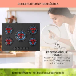 Firetale Gaskochfeld 5-flammig 70 Cm Aluminium-Brenner Inkl. Schlauch Und Druckminderer -Klarstein 10041300 de 0003 usp