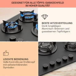 Firetale Gaskochfeld 5-flammig 70 Cm Aluminium-Brenner Inkl. Schlauch Und Druckminderer -Klarstein 10041300 de 0004 usp