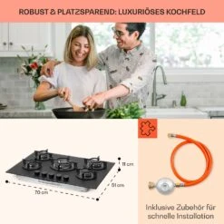 Firetale Gaskochfeld 5-flammig 70 Cm Aluminium-Brenner Inkl. Schlauch Und Druckminderer -Klarstein 10041300 de 0006 usp