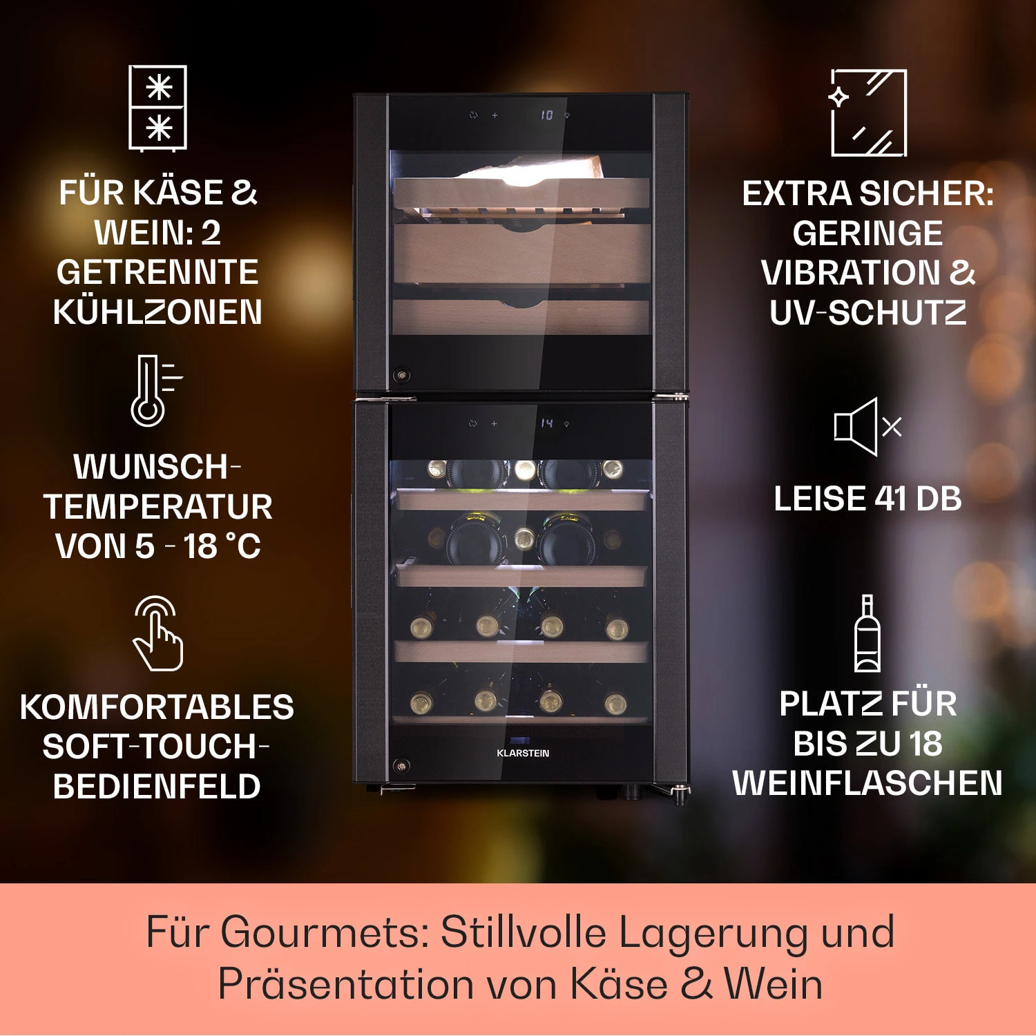 El Dorado 89 Käse & Weinkühlschrank 2 Zonen Touch 89L LED 4 El Dorado 89 Käse & Weinkühlschrank 2 Zonen Touch 89L LED – Bild 2