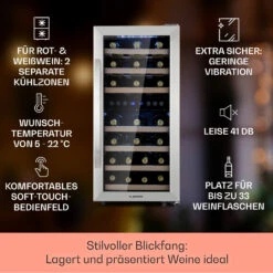 Vinamour 33 Duo Weinkühlschrank 2 Zonen 89 L / 33 Flaschen 5-18°C Touch 11 Vinamour 33 Duo Weinkühlschrank 2 Zonen 89 L / 33 Flaschen 5-18°C Touch -Klarstein 10041311 de 0002 logo