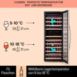Vinamour 73 Duo Weinkühlschrank 2 Zonen 192 L/73 Flaschen 5-18°C Touch -Klarstein 10041314 de 0003 logo