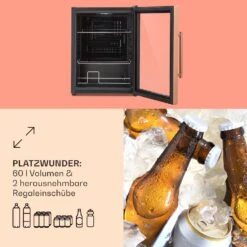 Beersafe XL Kühlschrank 60 Liter 2 Böden Doppelt Isolierte Panoramaglastür Edelstahl -Klarstein 10041891 de 0005 usp