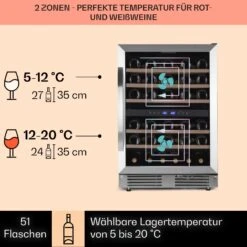 Vinovilla 50 Duo Zweizonen-Weinkühlschrank 53l 17 Fl. 3-Farben Glastür 11 Vinovilla 50 Duo Zweizonen-Weinkühlschrank 53l 17 Fl. 3-Farben Glastür -Klarstein 10041900 de 0003 usp