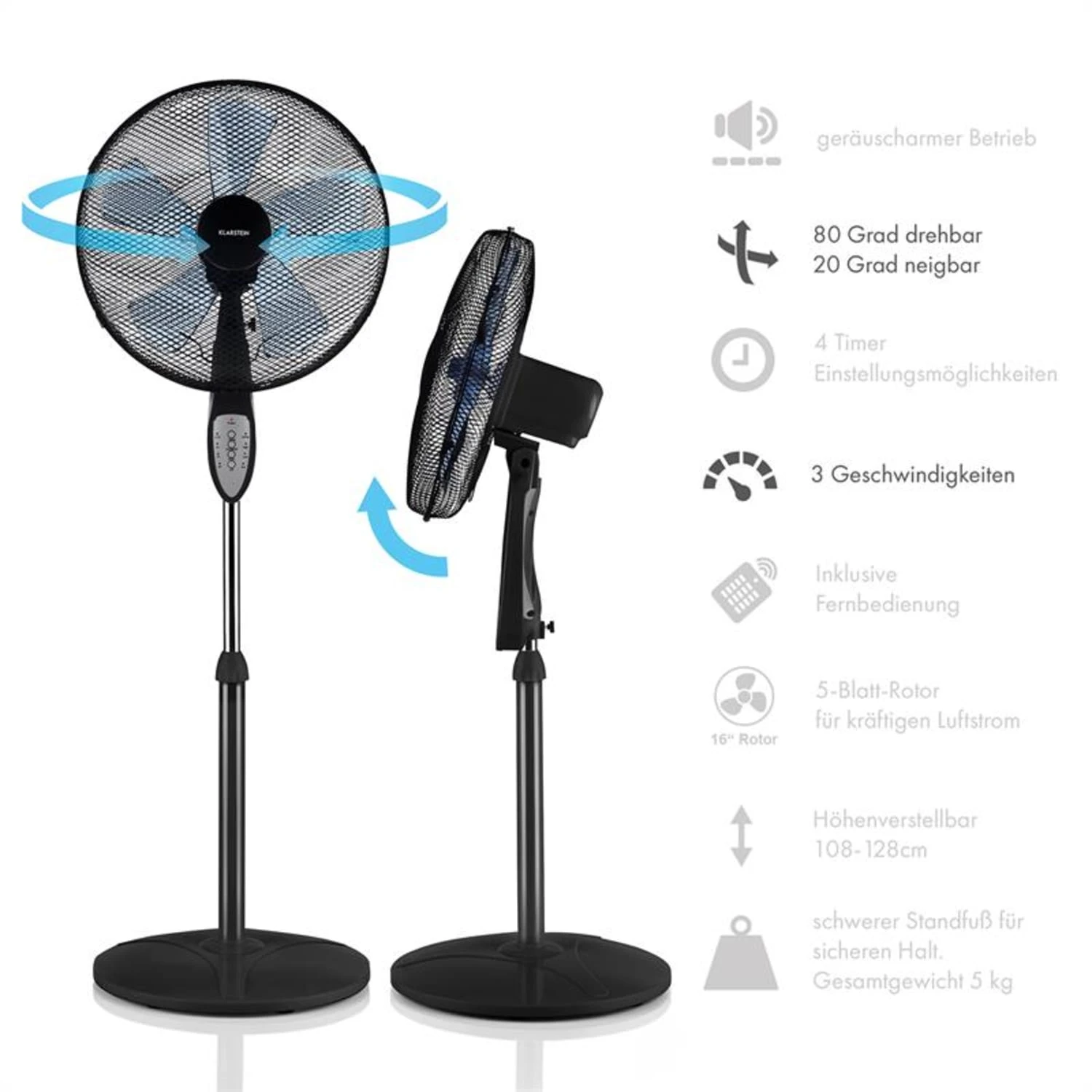 Summerjam Standventilator 2er-Set Standlüfter 50W 3 Stufen Schwarz 5 Summerjam Standventilator 2er-Set Standlüfter 50W 3 Stufen Schwarz – Bild 3
